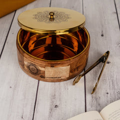 KANAK Golden Wooden Roti Box/Casserole with Serving Tong