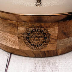 RAMYA Rose Gold Wooden Roti Box with Serving Tong