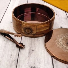 RAMYA Rose Gold Wooden Roti Box with Serving Tong