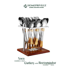 Nora Stainless Steel Gold Coated Cutlery with Stand (Set of 24)