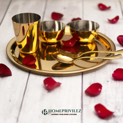 “Regal” Stainless Steel Thali Set/Dinner Set - Gold