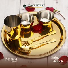 “Regal” Stainless Steel Thali Set/Dinner Set - Gold