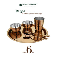 “Regal” Stainless Steel Thali Set/Dinner Set - Rose Gold