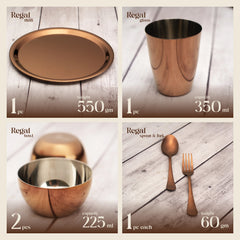 “Regal” Stainless Steel Thali Set/Dinner Set - Rose Gold
