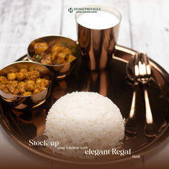“Regal” Stainless Steel Thali Set/Dinner Set - Rose Gold