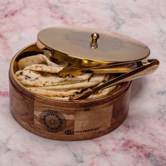 KANAK Golden Wooden Roti Box/Casserole with Serving Tong