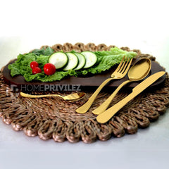 Aster (PVD gold) Stainless Steel Cutlery in Leatherite Box (24Pcs)