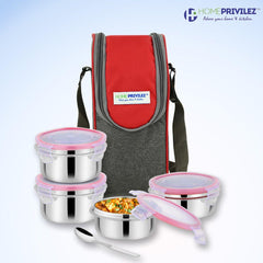 “Steel-Fresh” Stainless Steel Air Tight and Leak Proof Lunchbox -350mlx2 pcs, 250mlx1 pcs and 100mlx1 pcs(Set of 4)