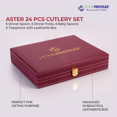 Aster (PVD gold) Stainless Steel Cutlery in Leatherite Box (24Pcs)