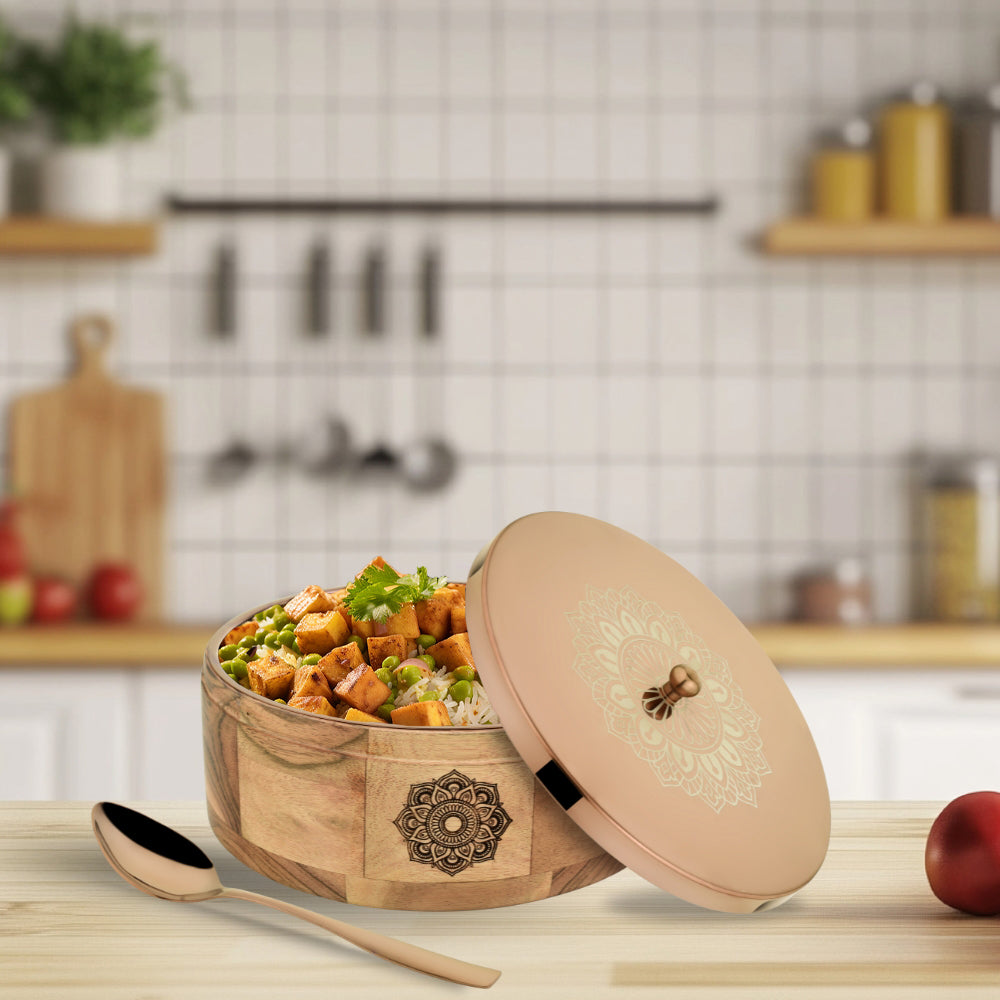 RAMYA Wooden Casserole with Serving Spoon - ROSE GOLD