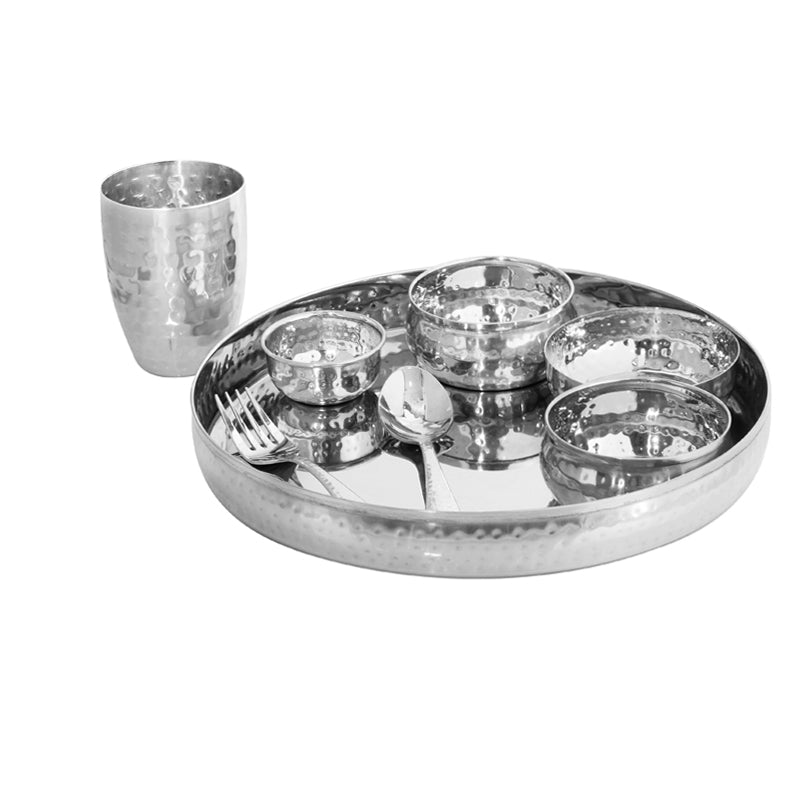 Hammered Stainless Steel Thali set of 8 Pcs