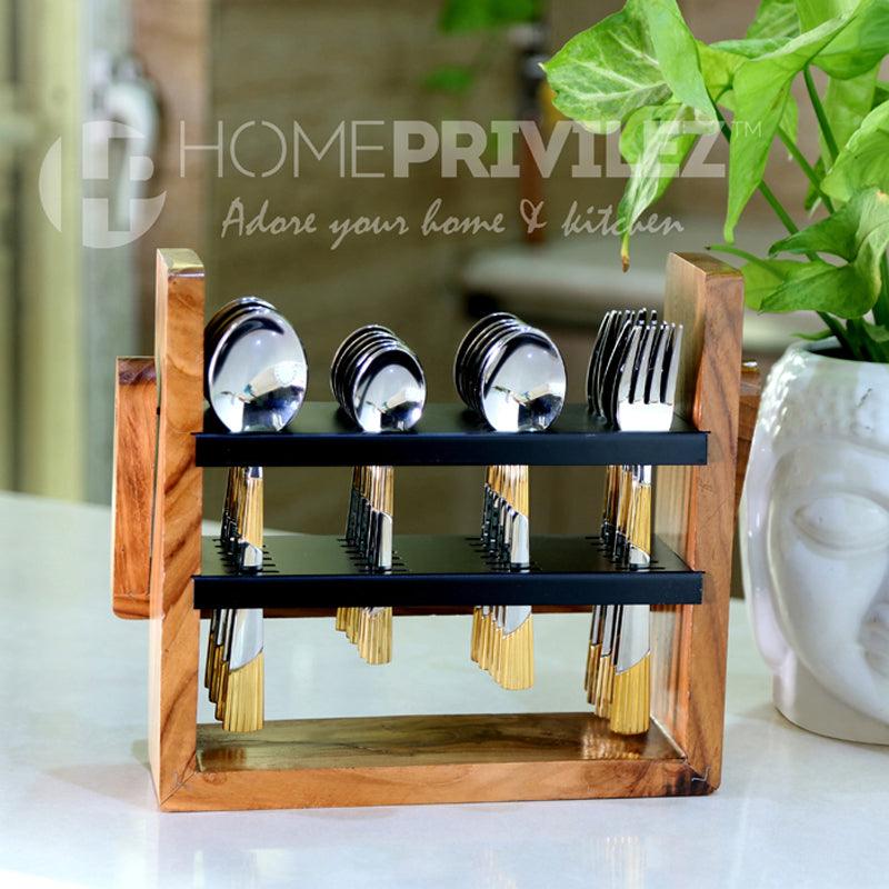 Luna Cutlery with Wooden Stand -24 pcs