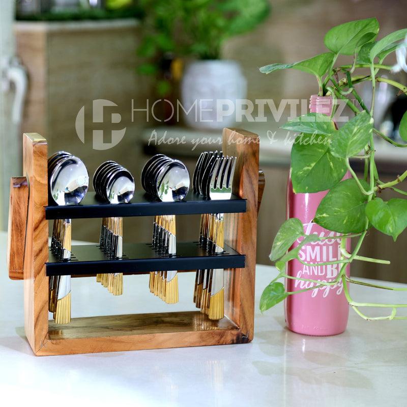 Luna Cutlery with Wooden Stand -24 pcs