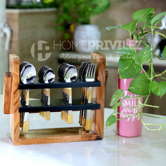 Luna Cutlery with Wooden Stand -24 pcs