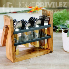 Luna Cutlery with Wooden Stand -24 pcs