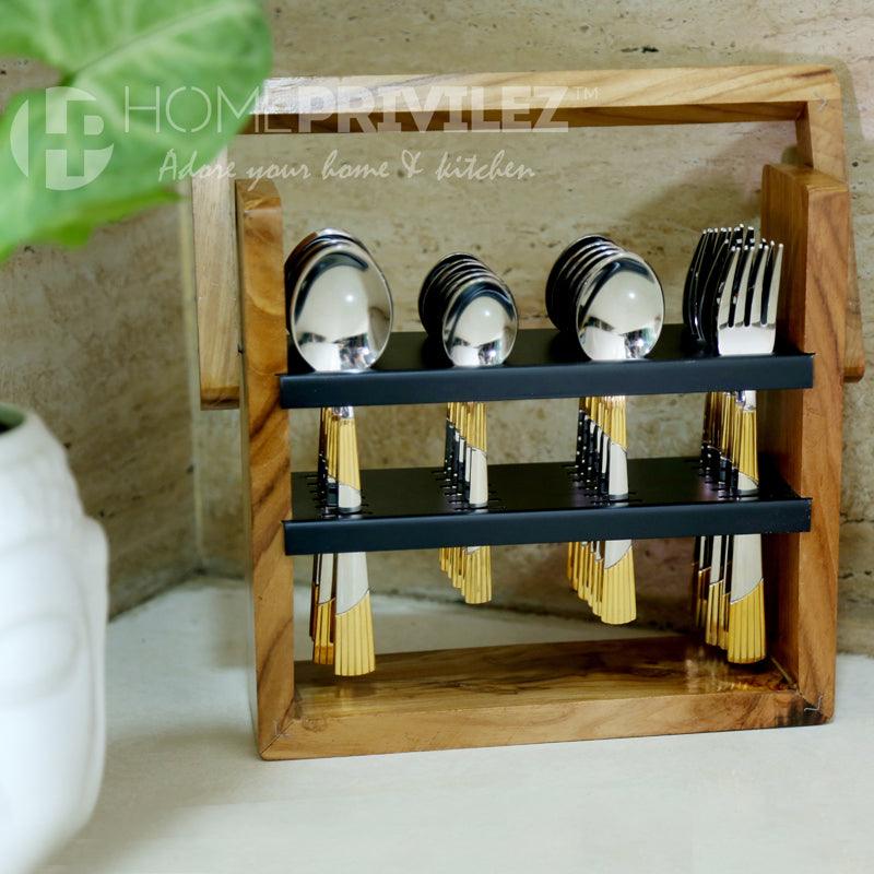 Luna Cutlery with Wooden Stand -24 pcs