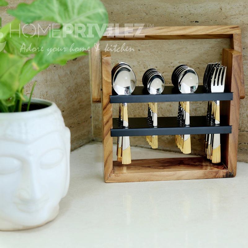 Luna Cutlery with Wooden Stand -24 pcs