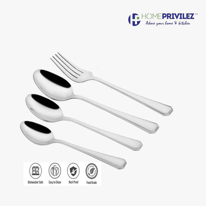 Daisy Cutlery - Stainless Steel 24pcs Cutlery in Stainless Steel stand with wooden base