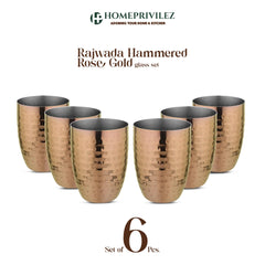 Rajwada Hammered Steel Glass - Rose Gold (Set of 6)