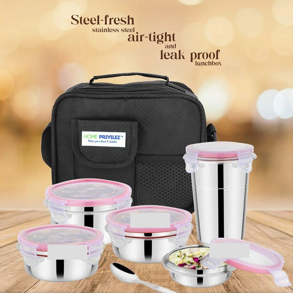 "Steel-Fresh" Stainless Steel Air Tight and Leak Proof Lunchbox (Set of 5 Combo)