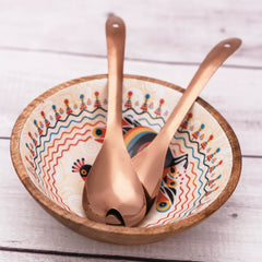 Pihu Wooden Large Bowl with Rose Gold Salad Servers