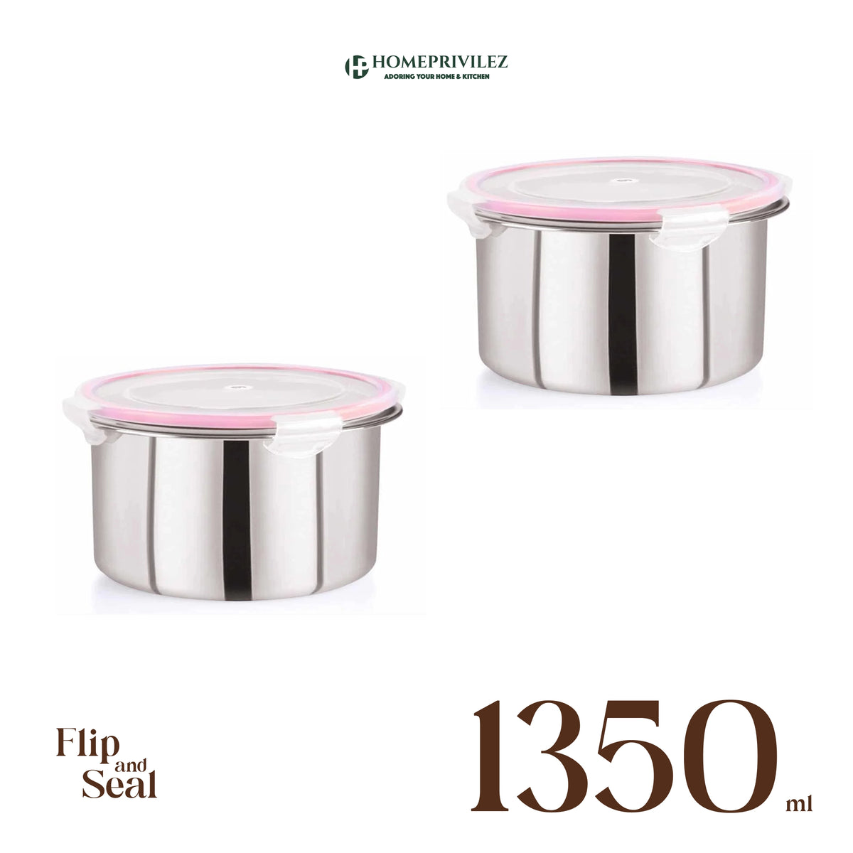 "Flip & Seal" Stainless Steel Air Tight Storage Container - Set of 2