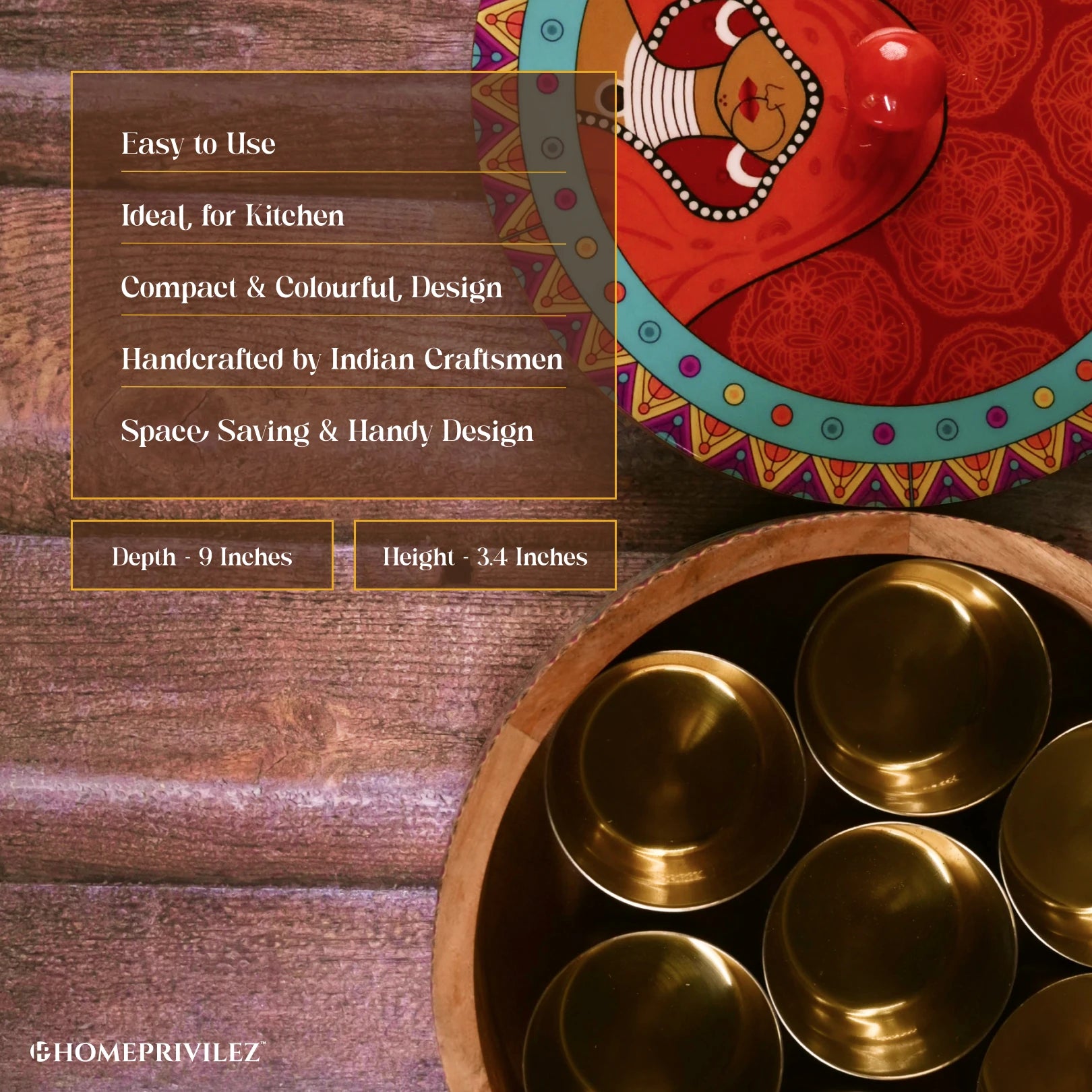 Classic Wooden Masala Dabba Features