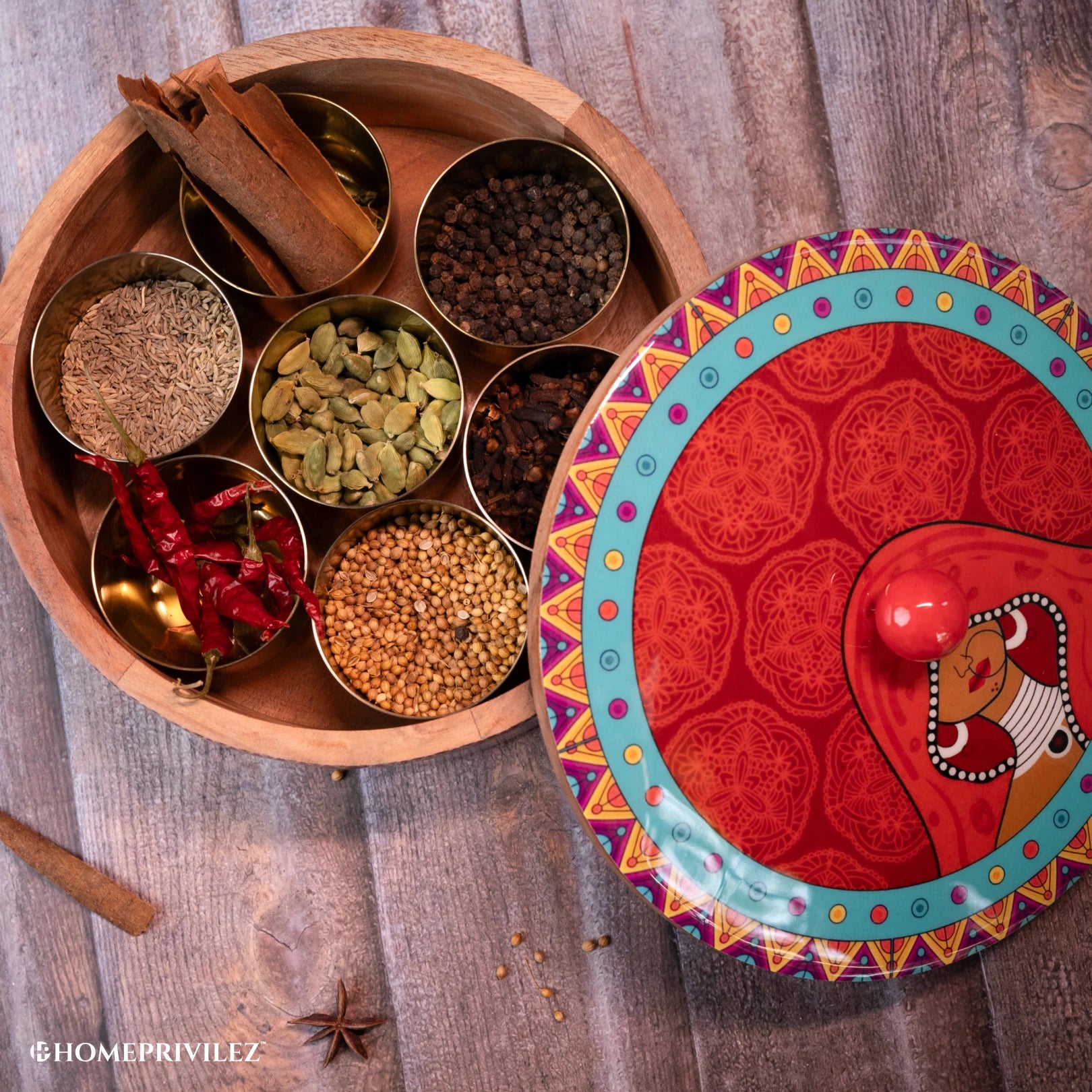 Classic Wooden Masala Dabba Set