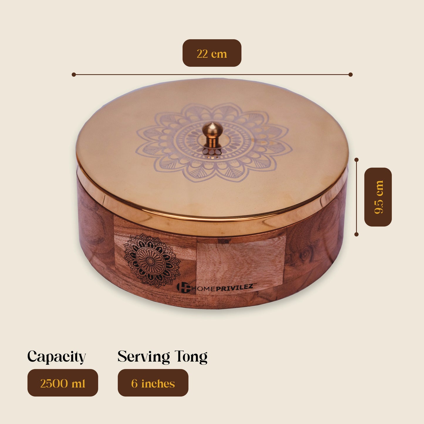 KANAK Golden Wooden Casserole with Serving Tong