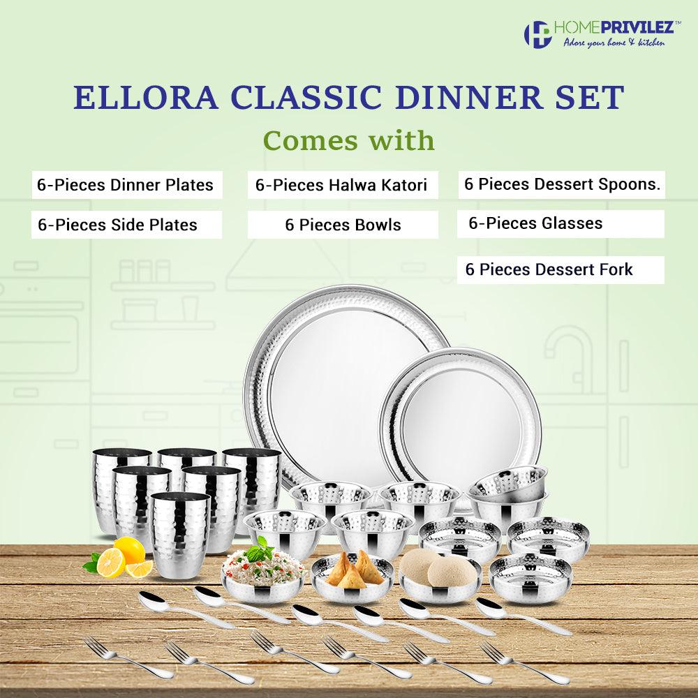 Ellora Classic Stainless Steel Dinner Set (Set of 42/24 pcs)