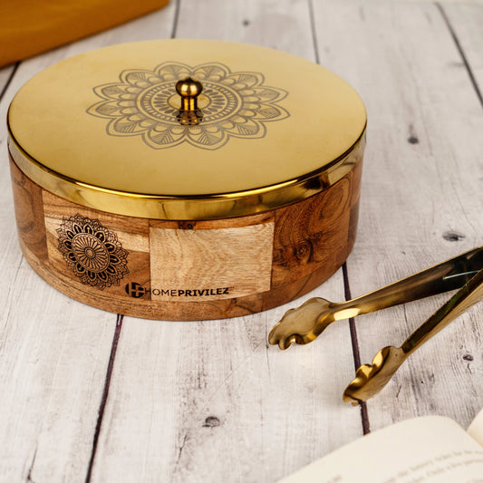 KANAK Golden Wooden Casserole with Serving Tong