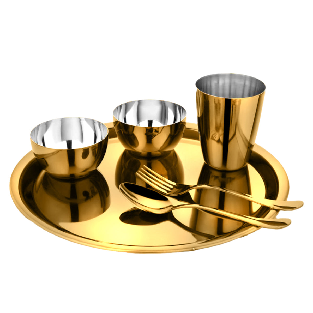 “Regal” PVD Gold Stainless Steel Thali Set/Dinner Set of 6 pcs (Gold)