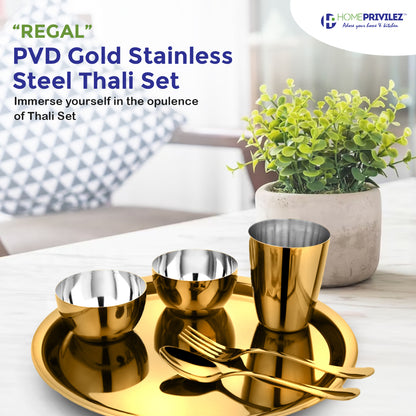 “Regal” Stainless Steel Thali /Dinner Set of 6 pcs (Gold, Steel & Rose gold)