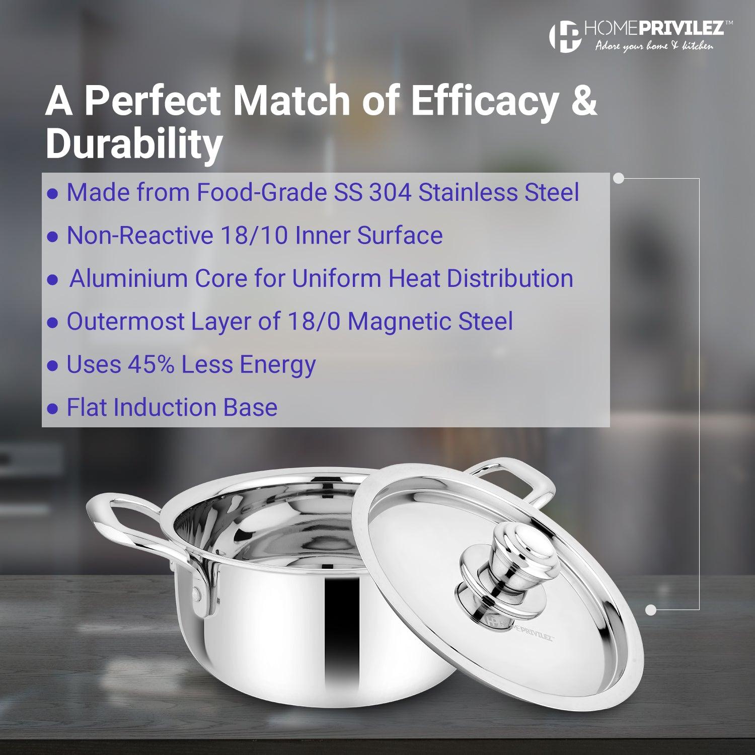 Stainless Steel Triply Stock Pot/Biryani Pot with SS Lid