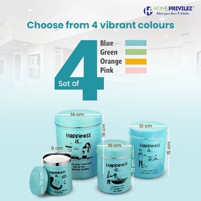 “ChromaJars” Stainless steel Stylish Coloured printed storage containers set of 4 for Home & Kitchen 500Ml, 900ML,1750 ML & 2900 ML (SKY BLUE)