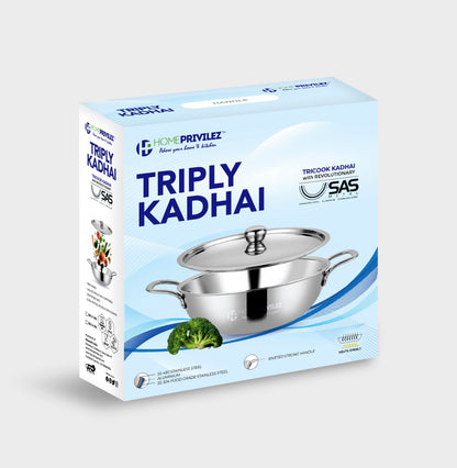Stainless Steel  Triply Kadhai with SS Lid