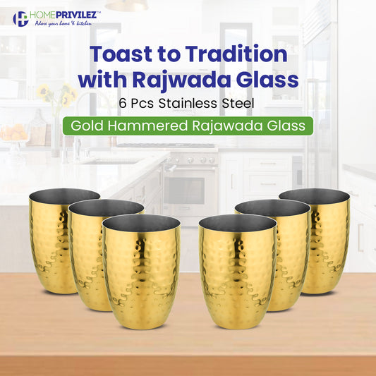 Rajwada Hammered Steel Glass- GOLD- 6 Pcs