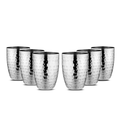 Rajwada Hammered Steel Glass -Silver -6 pcs set