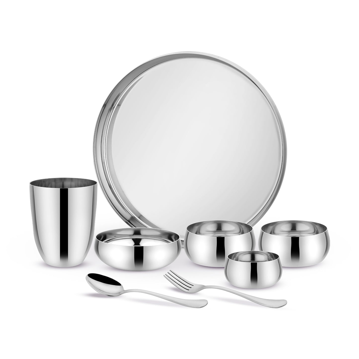 Rajwada Steel Thali set 8 Pcs - Silver