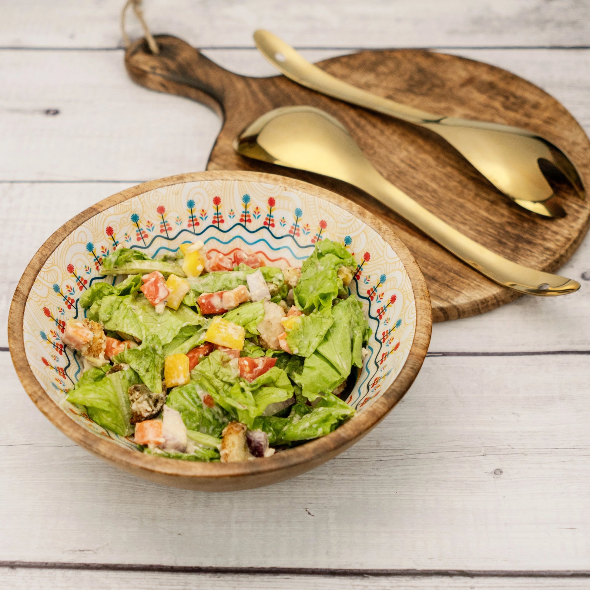 Large Bowl with Salad Server - Gold