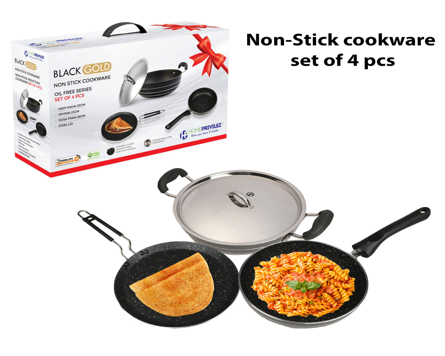 Non-stick Induction Cookware with 5-layer Granite coating (set of 3)