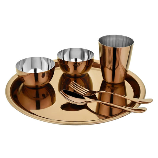 “Regal” PVD Rose Gold Stainless Steel Thali Set/Dinner Set of 6 pcs (Rose Gold)