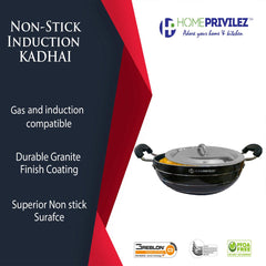 Non-Stick Induction Kadhai (5-layer granite coating) with SS Lid