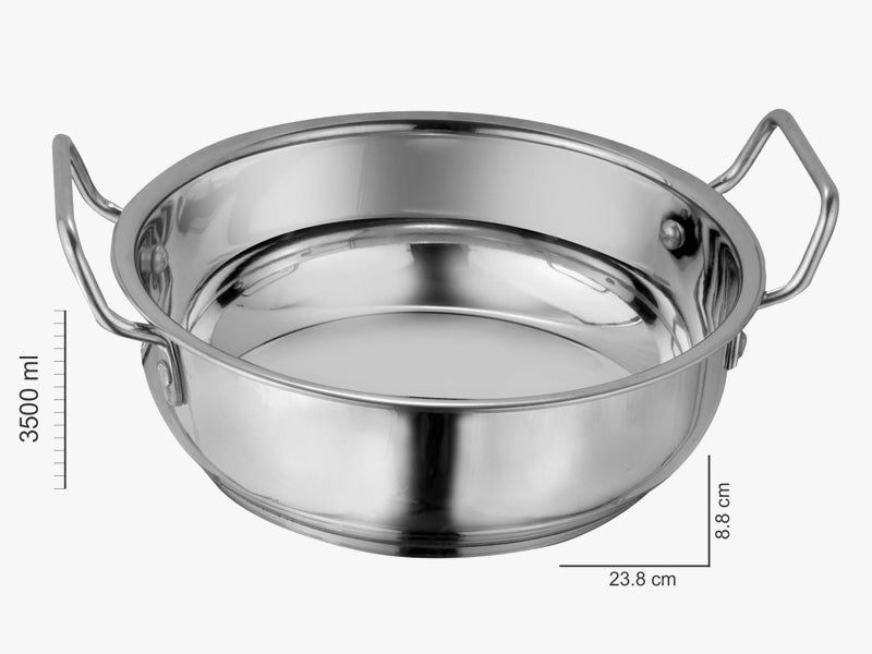 Stainless Steel Kadhai with Capsulated Induction bottom (SS Handle) with SS Lid.