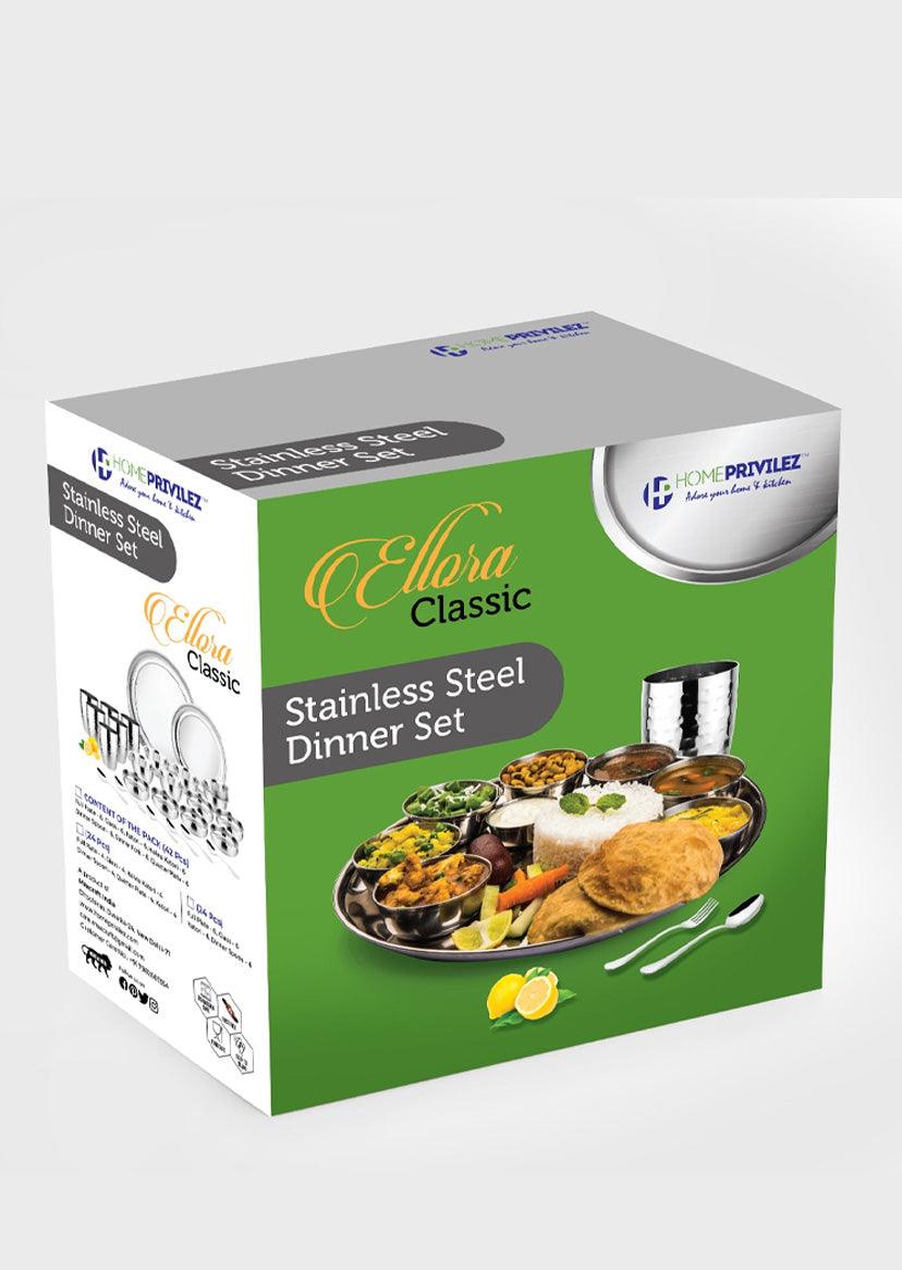 Ellora Classic Stainless Steel Dinner Set (Set of 42/24 pcs)