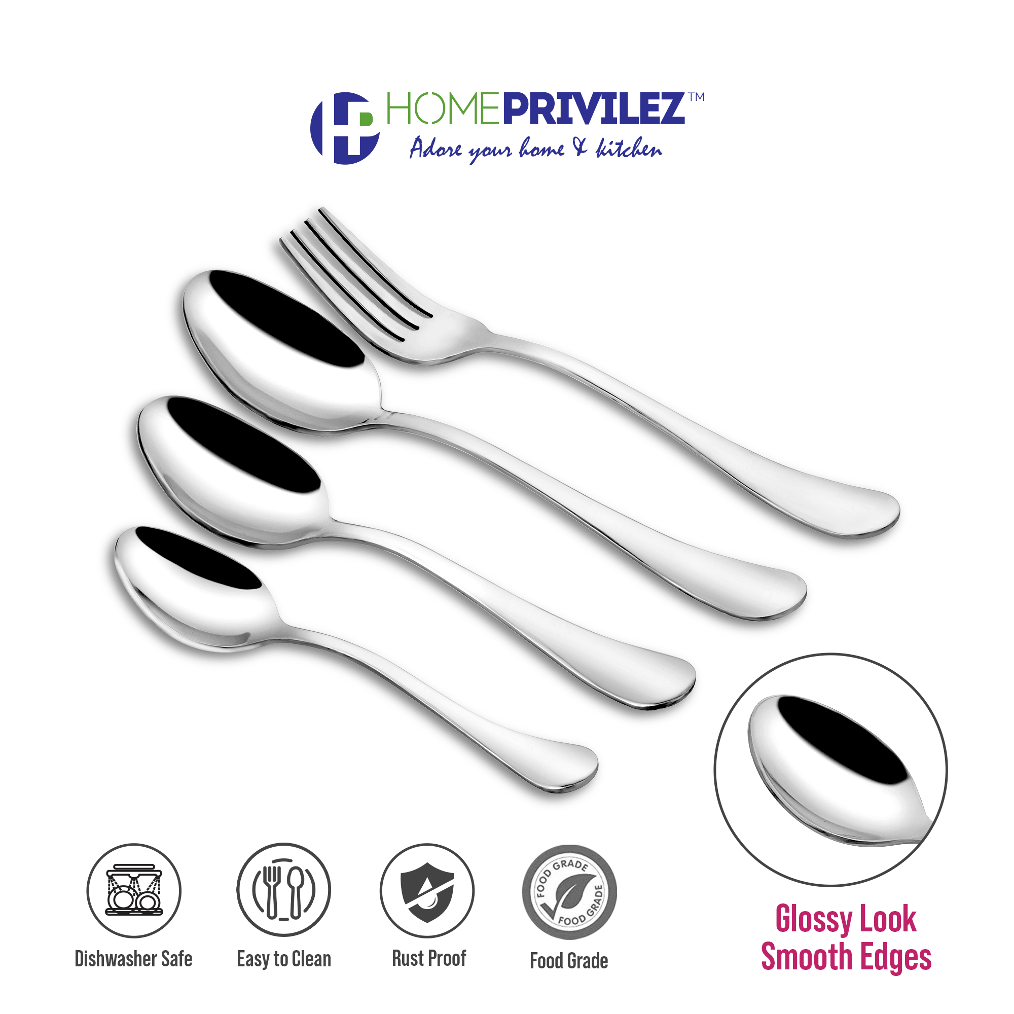 Tulip Cutlery - Stainless Steel 24pcs Cutlery in Stainless Steel stand with wooden base