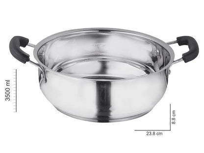 Stainless Steel Kadhai with capsulated induction bottom (Bakelite handle) with SS Lid