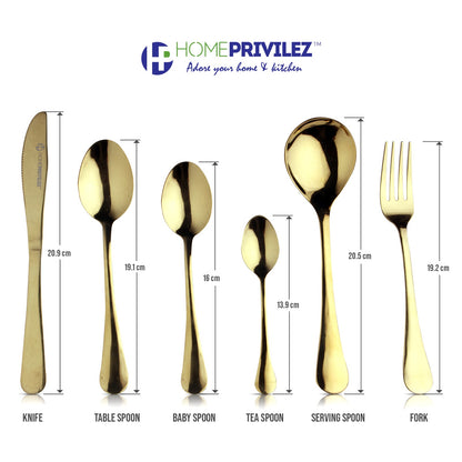 Combo 2 (PVD Gold Serving Tool 3 pcs & Aster cutlery 9Pcs)-Set of 12 pcs